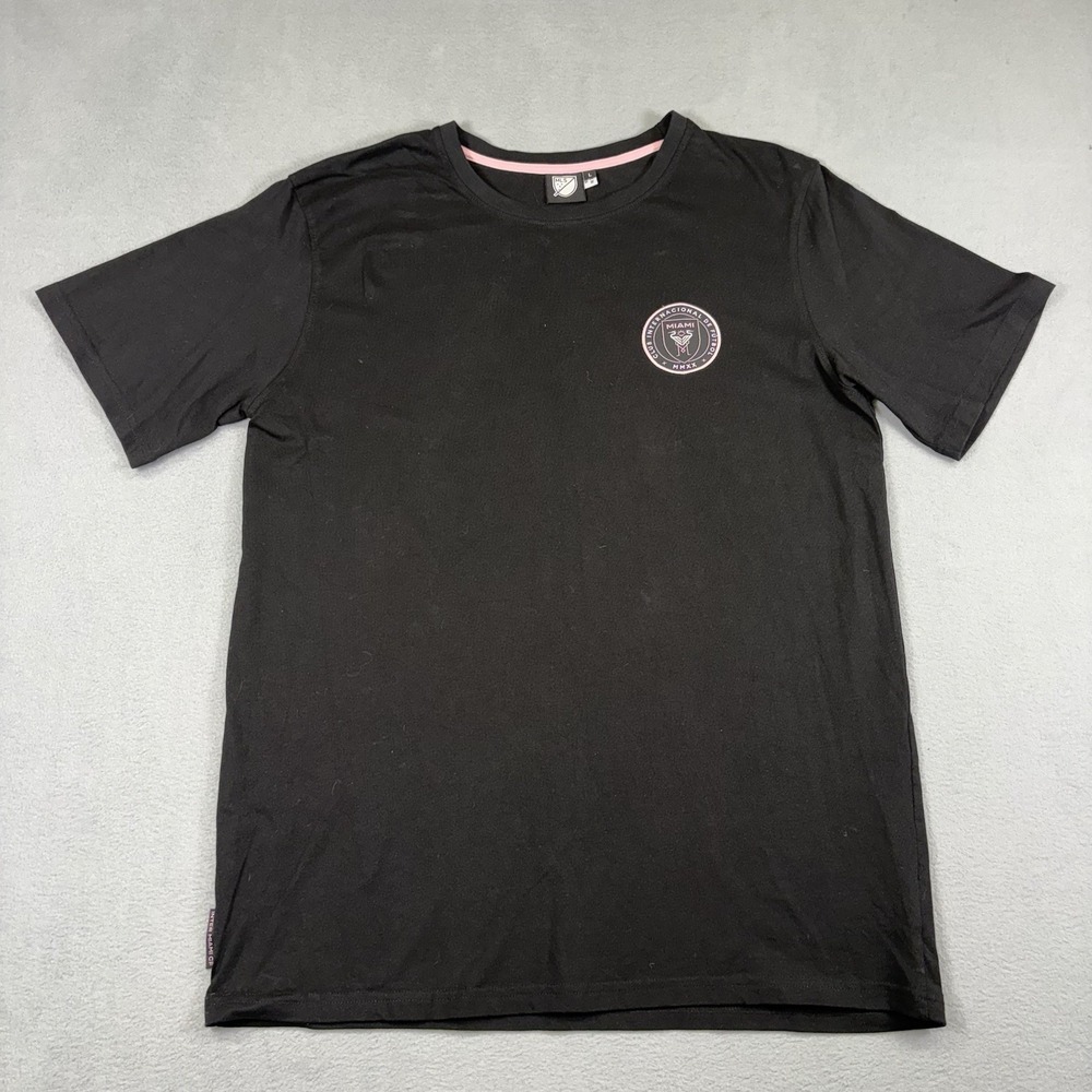 Inter Miami CF T Shirt Mens Large MLS Soccer Black Pink Heron Logo 100% Cotton